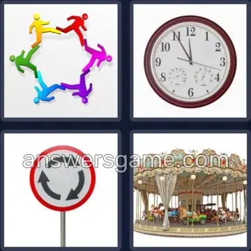 4 Pics 1 Word 9 Letters CLOCKWISE