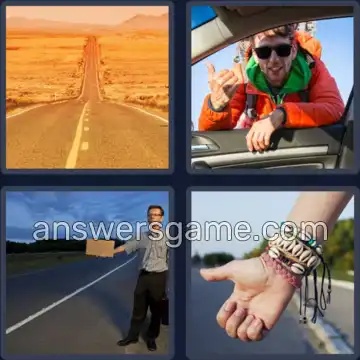4 Pics 1 Word 9 Letters HITCHHIKE