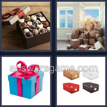 4 Fotos 1 Palabra 5 letras CAJAS