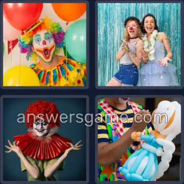 4 Plaatjes 1 Woord 5 letters CLOWN