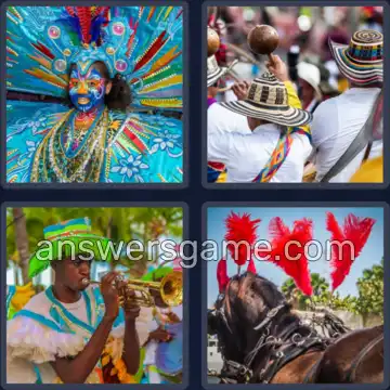 4 Plaatjes 1 Woord 8 letters CARNAVAL