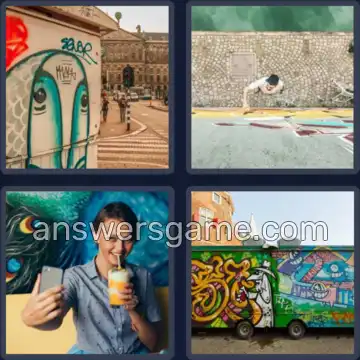 4 Plaatjes 1 Woord 8 letters GRAFFITI