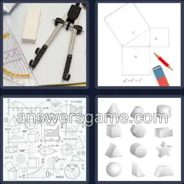 4 Plaatjes 1 Woord 9 letters GEOMETRIE