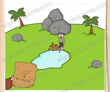 Utilisez la carte pour déterrer l’entrée de la grotte au trésor. Brain Test 2 Niveau 10 solution