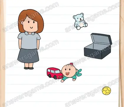 Hier liegen lauter Dinge, die das Baby verschlucken könnte. Achtung. Brain Test 2 Level 3 Lösungen