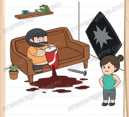 Empêchez Tanguy de boire du soda. Brain Test 2 Niveau 11 solution