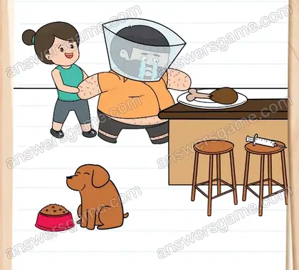 Empêchez Tanguy de manger le poulet. Brain Test 2 Niveau 3 solution