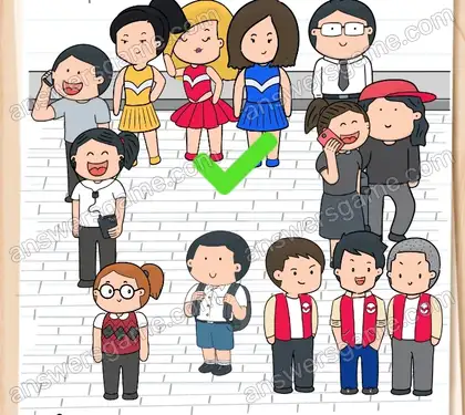 Il y a du monde dans la cour. Aidez les groupes d’amis à se retrouver. Brain Test 2 Niveau 4 solution