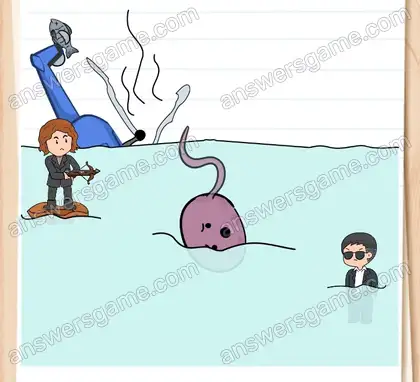 Tout ce vacarme a attiré un autre prédateur marin. Brain Test 2 Niveau 14 solution