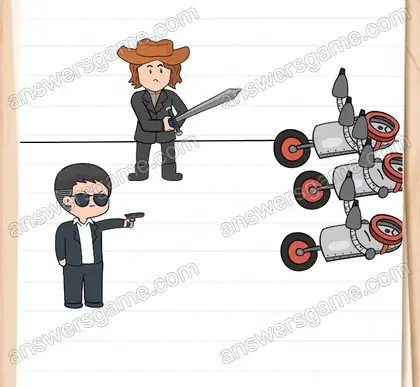 Ils doivent vaincre les robots du Docteur Encéphale. Brain Test 2 Niveau 14 solution