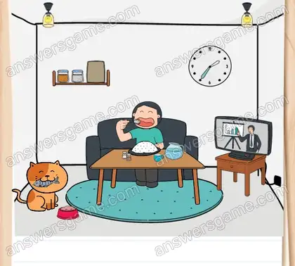 C’est pas juste ! Rouky veut manger du poisson aussi. Brain Test 2 Niveau 3 solution