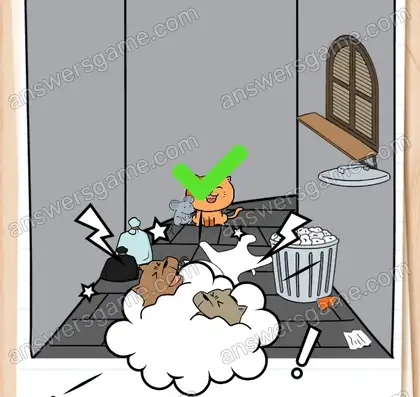 Ils doivent passer par cette ruelle, mais les chiens sont agressifs. Brain Test 2 Niveau 8 solution