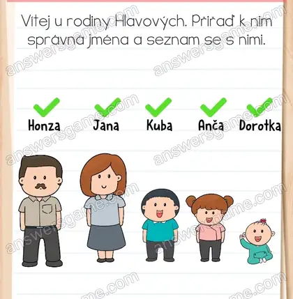 Vítej u rodiny Hlavových. Přiřaď k nim správná jména a seznam se s nimi. Brain Test 2 Úroveň 1 řešení
