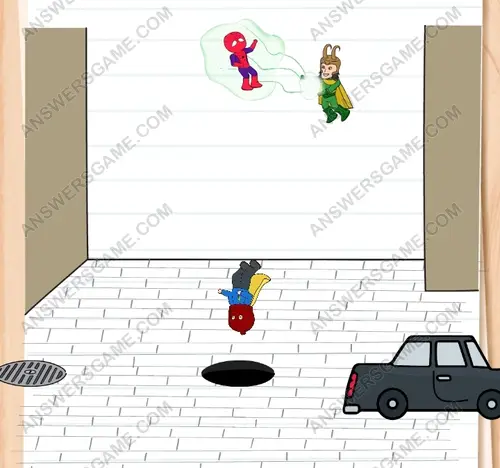 Lass nicht zu, dass Hypermann sich bei seinem Fall verletzt. Brain Test 3 Level 180