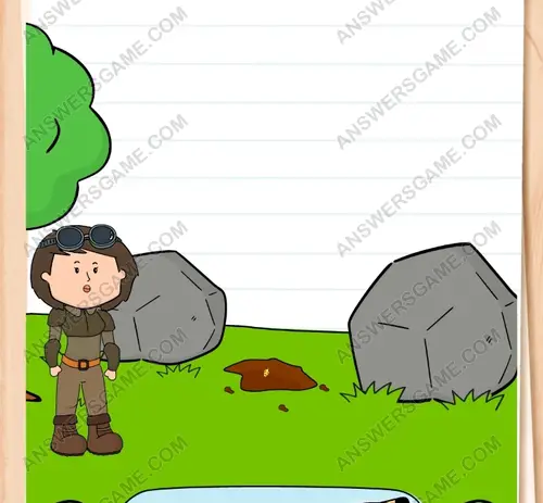 Según el mapa, la gema está entre esas dos piedras. ¡Pobre tipo!. Brain Test 3 Nivel 76