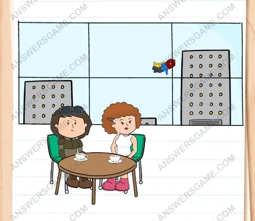 Jane is distracted by Powerman flying outside. Brain Test 3 Level 153