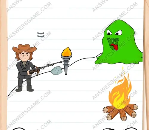 Joe fell down next to an angry slime. He must defeat it. Brain Test 3 Level 262