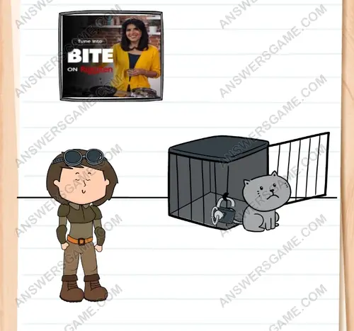 Je dois sauver ce pauvre chat ! J’ai besoin d’une clé pour ouvrir la cage. Brain Test 3 Niveau 28