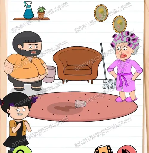 O nie! Wylałam sok na dywan Babci Ani! Pomóż mi ukryć plamę. Brain Test 4 Poziom 14