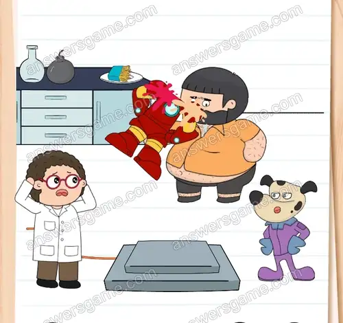 Hundronaut möchte, dass der Anzug zerstört wird, da er eine gefährliche Waffe ist. Brain Test 4 Level 186