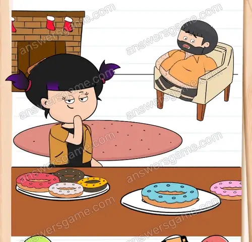 Tippe auf den größten Donut am Tisch. Brain Test 4 Level 2