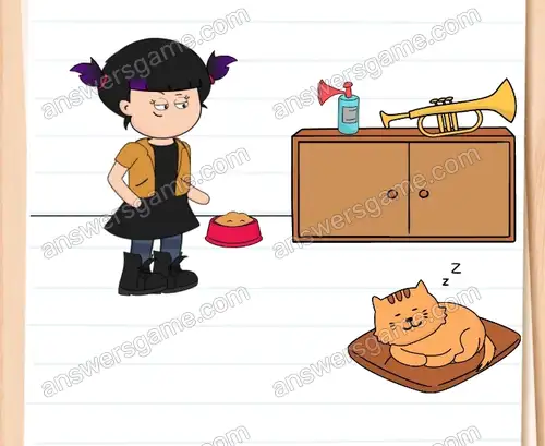 Diese faule Katze muss in ihrem Bett schlafen. Brain Test 4 Level 205