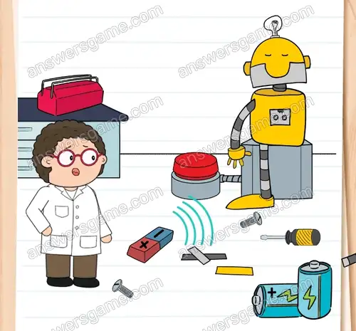 Zmartwiak musi znaleźć brakującą nogę robota. Brain Test 4 Poziom 235