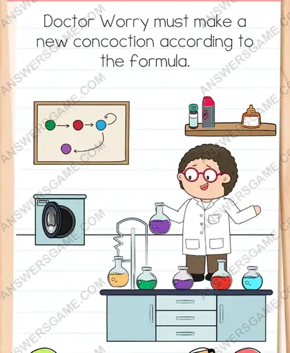Doctor Worry must make a new concoction according to the formula. Brain Test 4 Level 156