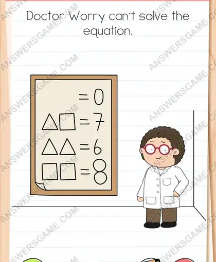 Doctor Worry can't solve the equation. Brain Test 4 Level 157