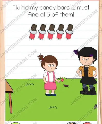 Tiki hid my candy bars! I must find all 5 of them. Brain Test 4 Level 167