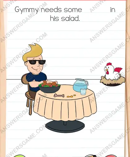 Gymmy needs some protein in his salad. Brain Test 4 Level 184