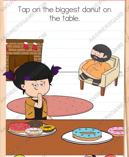 Tap on the biggest donut on the table. Brain Test 4 Level 2