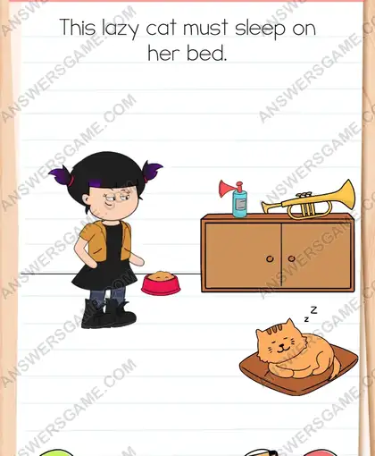 This lazy cat must sleep on her bed. Brain Test 4 Level 205