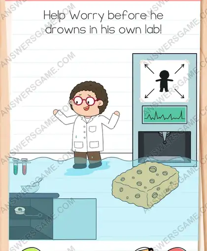 Help Worry before he drowns in his own lab. Brain Test 4 Level 213