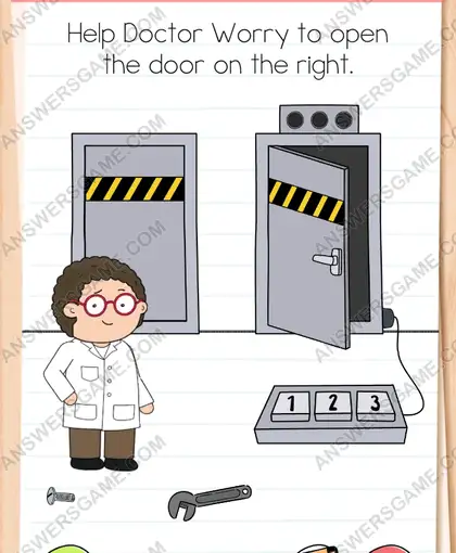 Help Doctor Worry to open the door on the right. Brain Test 4 Level 314