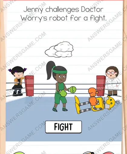 Jenny challenges Doctor Worry's robot for a fight. Brain Test 4 Level 67