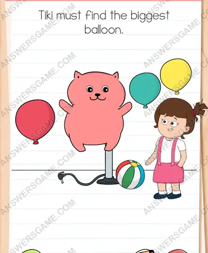 Tiki must find the biggest balloon. Brain Test 4 Level 68
