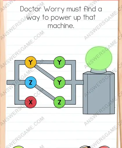 Doctor Worry must find a way to power up that machine. Brain Test 4 Level 180