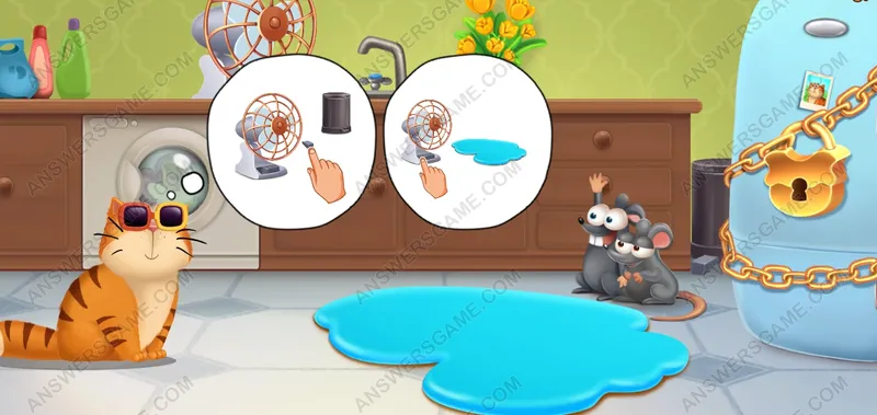 Open the lock on the fridge. Pet's Riddles Level 14