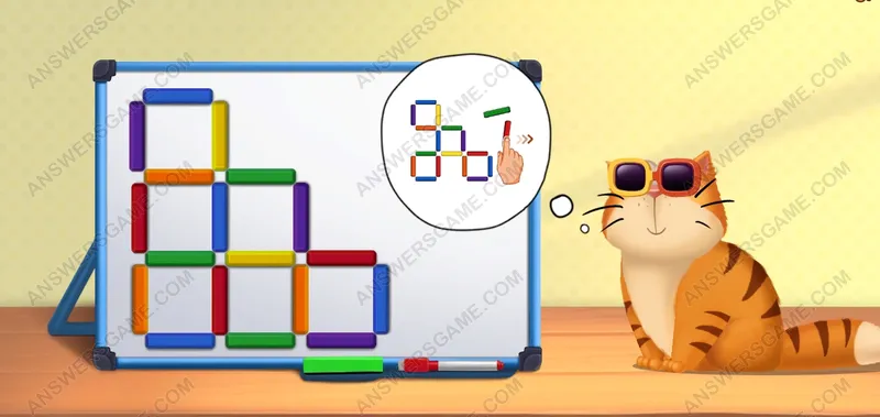 Remove two sticks to make four squares without left overs. Pet's Riddles Level 50