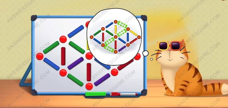 Remove 4 sticks to make four triangles. Pet's Riddles Level 53