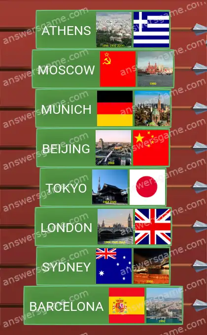 Answers to the game Word Logic Castle 1 Olympic Games host cities