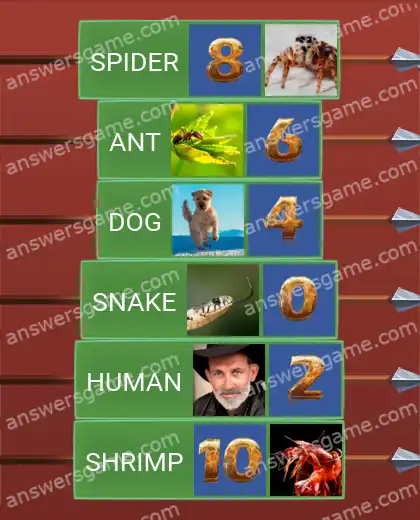 Answers to the game Word Logic Castle 1 How many legs