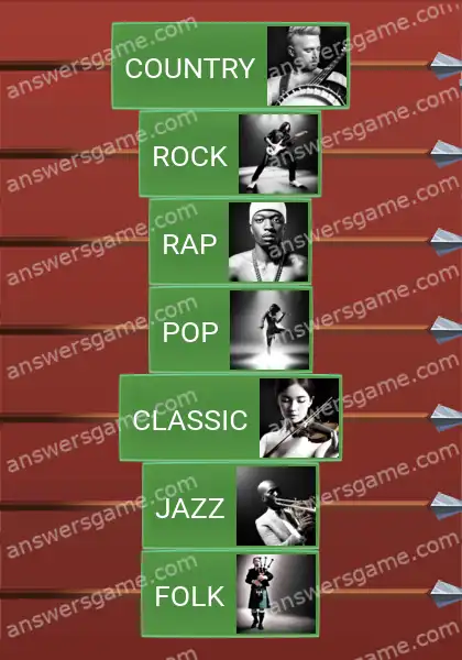 Answers to the game Word Logic Castle 1 Genres of music