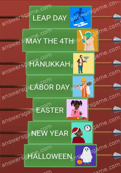 Answers to the game Word Logic Castle 2 Holidays and weird days