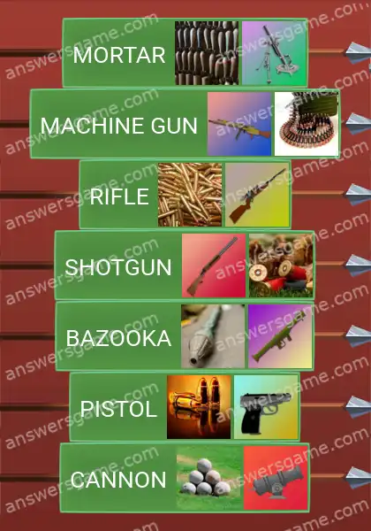 Answers to the game Word Logic Castle 2 Firearms