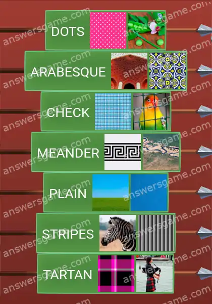 Answers to the game Word Logic Castle 3 Cloth patterns