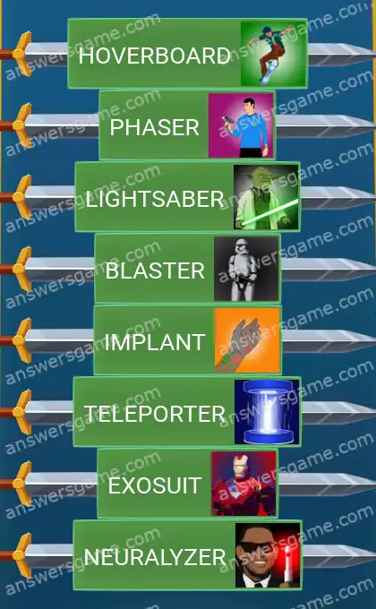 Answers to the game Word Logic Castle 3 Sci-fi gadgets