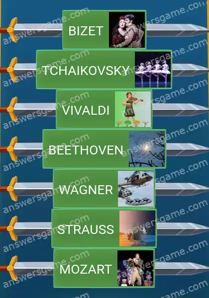 Answers to the game Word Logic Castle 3 Composers