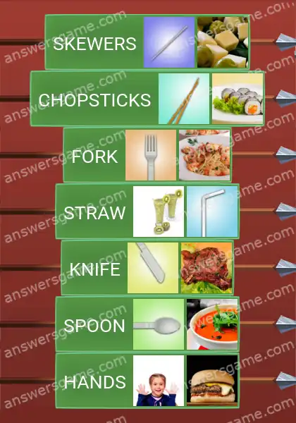 Answers to the game Word Logic Castle 3 Cutlery
